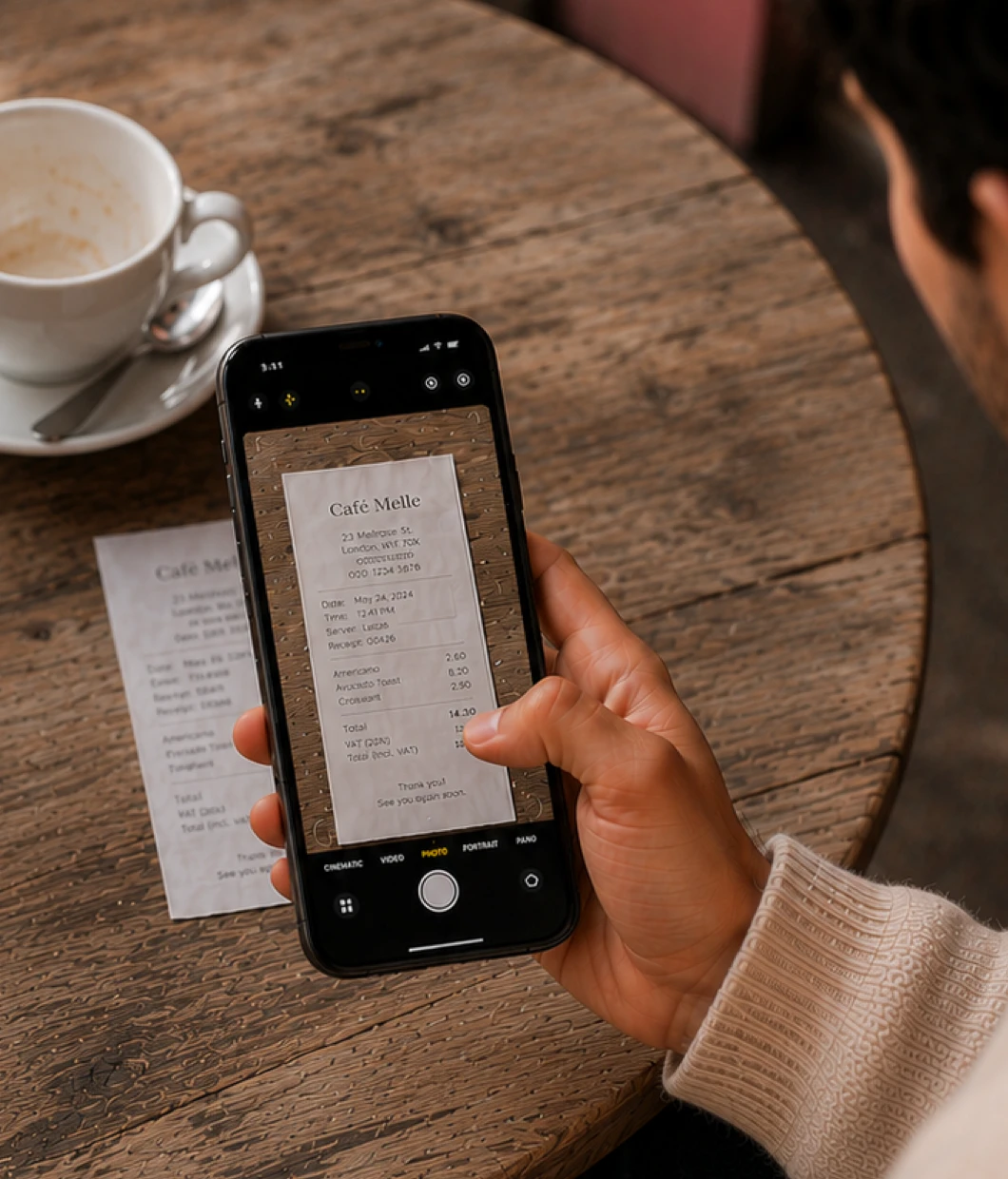 Receipt being scanned with a phone camera